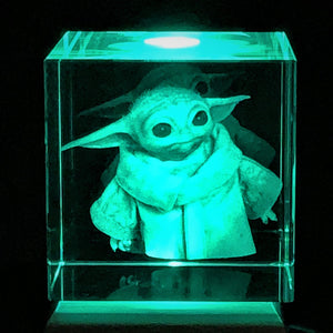 3D "Baby Yoda" Crystal - Includes: Free 7-Color Changing LED Light-Base
