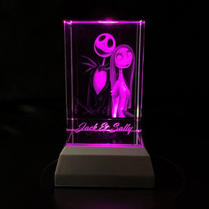 3D "Jack & Sally" Crystal Includes: Free 7-Color Changing LED Light-Base