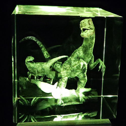 3D Blue & Baby Beta Dinosaurs LED Light Up Crystal Collectible
