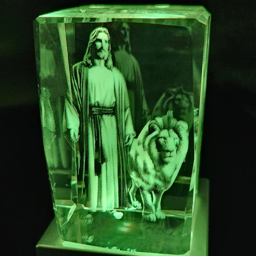 3d Jesus & The Lion Light Up LED Crystal Collectible