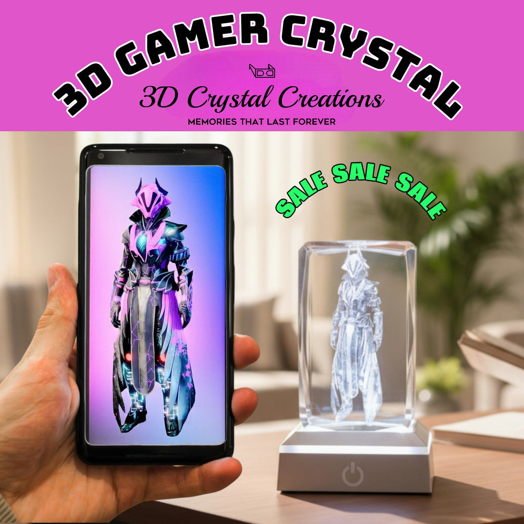 3D Custom Gamer Character LED Light Up Crystal Collectible