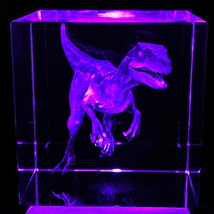3D "Blue" Jurassic Park Dinosaur LED Light Up Crystal Collectible