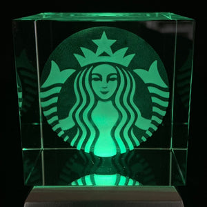 3D "Starbucks" Crystal -Includes: Free 7-Color Changing LED Light-Base