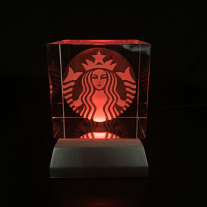 3D "Starbucks" Crystal -Includes: Free 7-Color Changing LED Light-Base