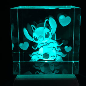 3D Stitch & Angel LED Light Up Crystal Collectible