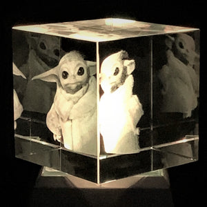 3D "Baby Yoda" Crystal - Includes: Free 7-Color Changing LED Light-Base