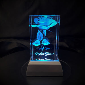 3D "I Love You" Rose Crystal Incls: Free 7-Color Changing LED Light-Base in a Gift Bag