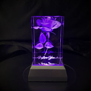 3D "I Love You" Rose Crystal Incls: Free 7-Color Changing LED Light-Base in a Gift Bag