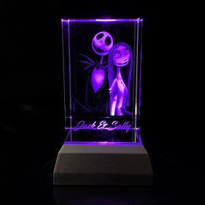 3D "Jack & Sally" Crystal Includes: Free 7-Color Changing LED Light-Base