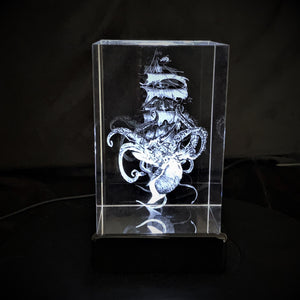 3D "Kraken" Crystal - Includes: Bright White or Color USB Power LED Light-Base