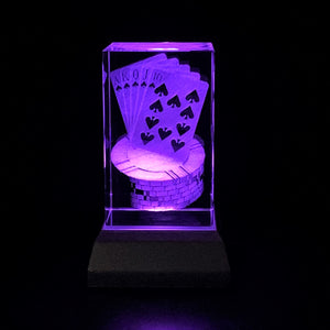 3D "Poker Cards" Crystal -Includes: Free 7-Color Changing LED Light-Base