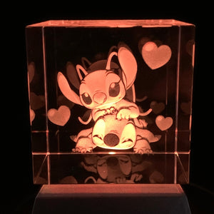 3D Stitch & Angel LED Light Up Crystal - Includes: Free LED Light Base