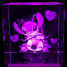 Load image into Gallery viewer, 3D Stitch &amp; Angel LED Light Up Crystal - Includes: Free LED Light Base