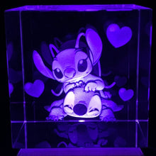 Load image into Gallery viewer, 3D Stitch &amp; Angel LED Light Up Crystal - Includes: Free LED Light Base